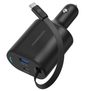 شارژر فندکی سیم جمع شونده پاورولوژی 70 وات مدل Powerology Type-C Retractable Car Charger
