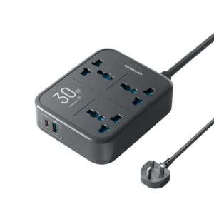 چند راهی برق پاورولوژی 3250 وات مدل Powerology 3250W Power Strip (توان صنعتی، بدنه ضد حریق و پورت‌های فست شارژ USB)