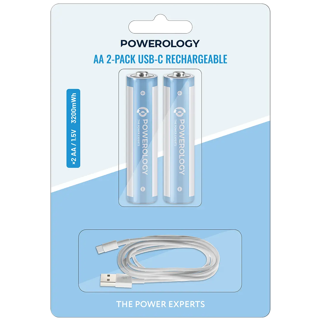 PWAA322 باتری قلمی شارژی پاورولوژی مدل Powerology USB-C Rechargeable AA Battery - تصویر 1
