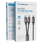کابل 2 به 1 تایپ سی پاورولوژی مدل Powerology Zinco 2-in-1 Dual USB-C Cable توان 100 وات - تصویر 2