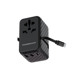 شارژر دیواری کابل جمع‌ شونده پاورولوژی مدل Powerology GaN Universal Retractable Charger