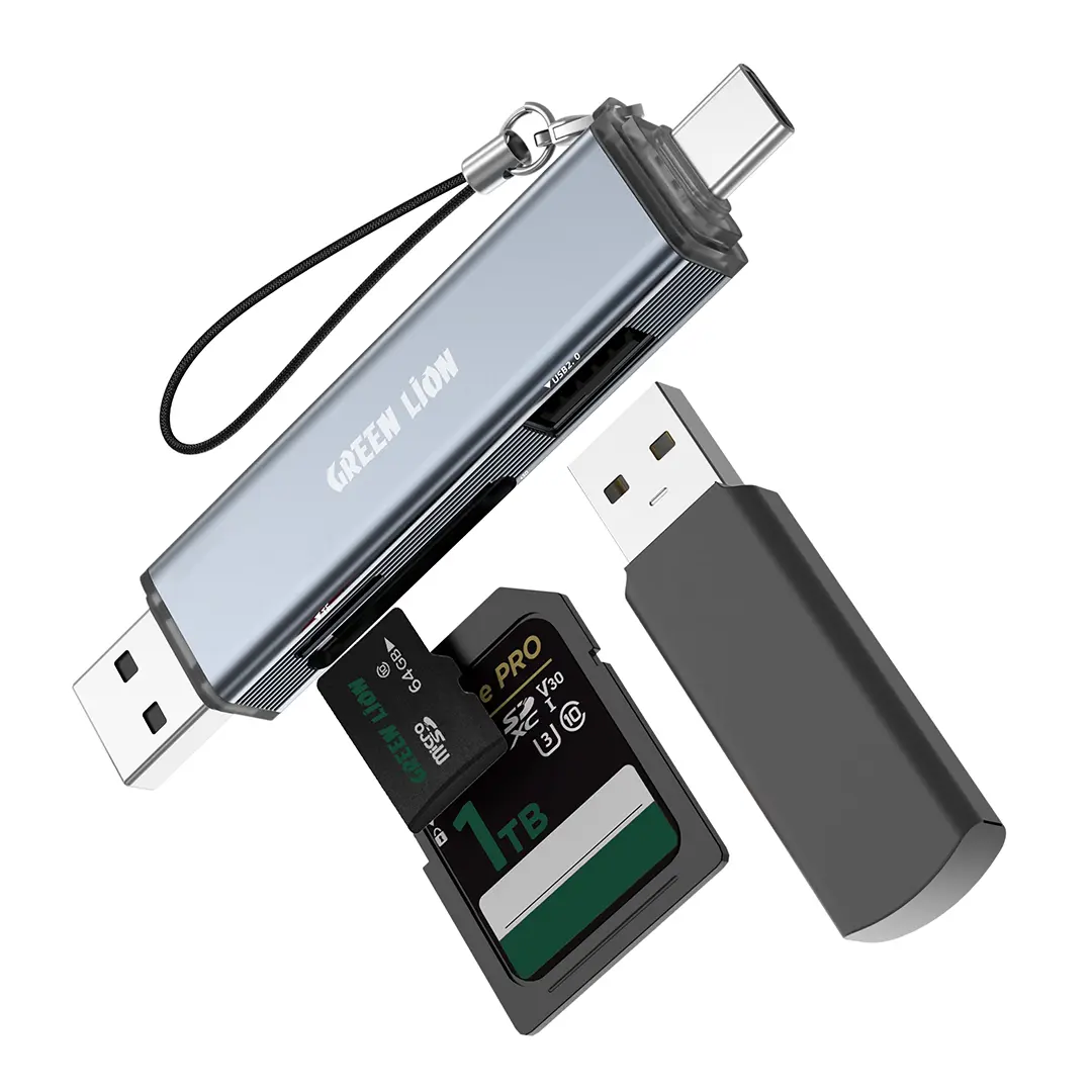 GN3N1RDUBTCGY کارت خوان و OTG یو اس بی به تایپ سی گرین لاین Green Lion 3 in 1 Card Reader with USB-A & USB-C Connectivity - تصویر 1