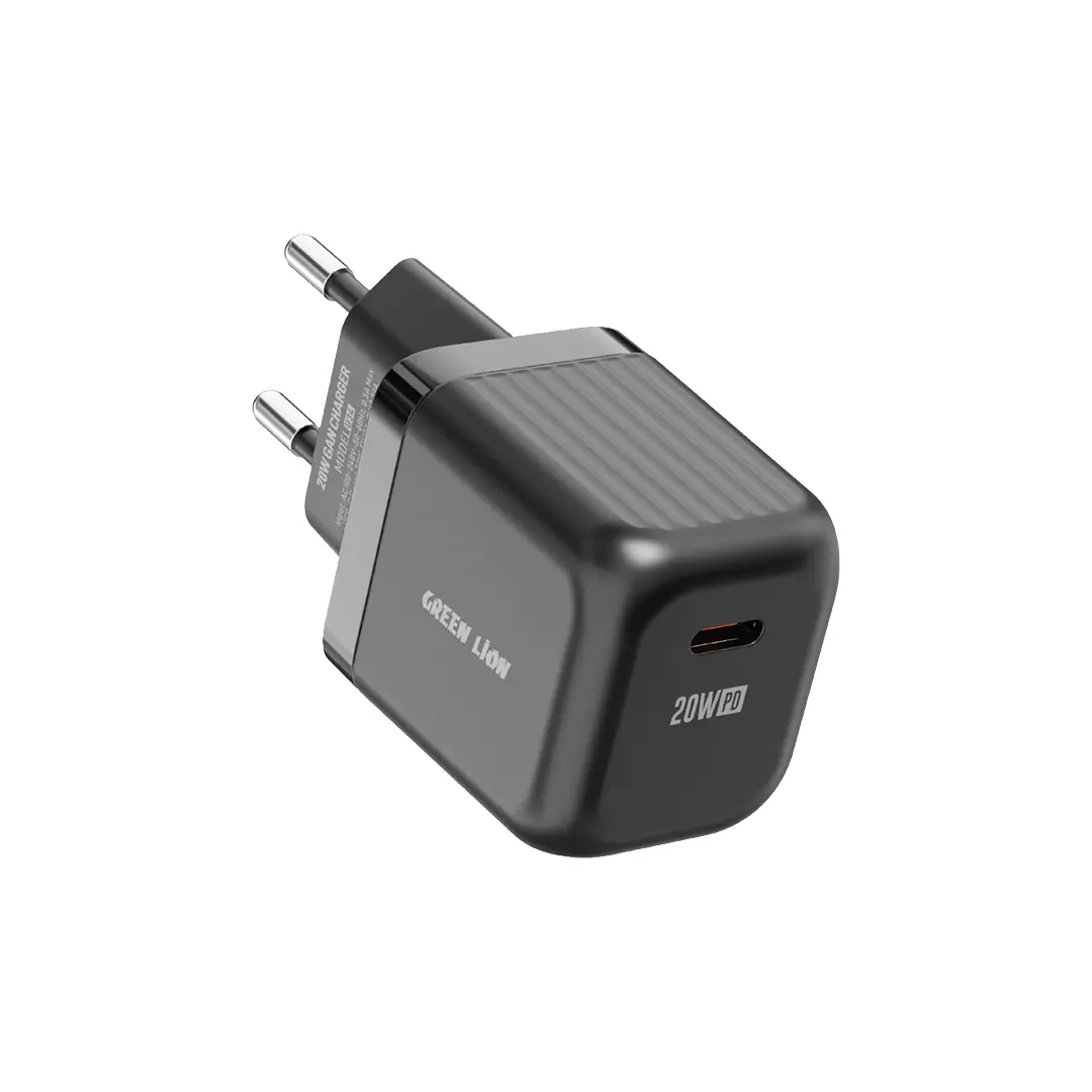 GNAD20PDEUWBK شارژر دیواری 20 وات GaN گرین لاین مدل Green Lion Ultra Compact 20W Charger مشکی به همراه دو کابل - تصویر 1