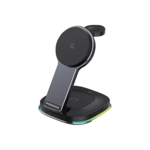 استند شارژر وایرلس تاشو پرودو مدل PD-FWCH063-BK سه کاره رومیزی