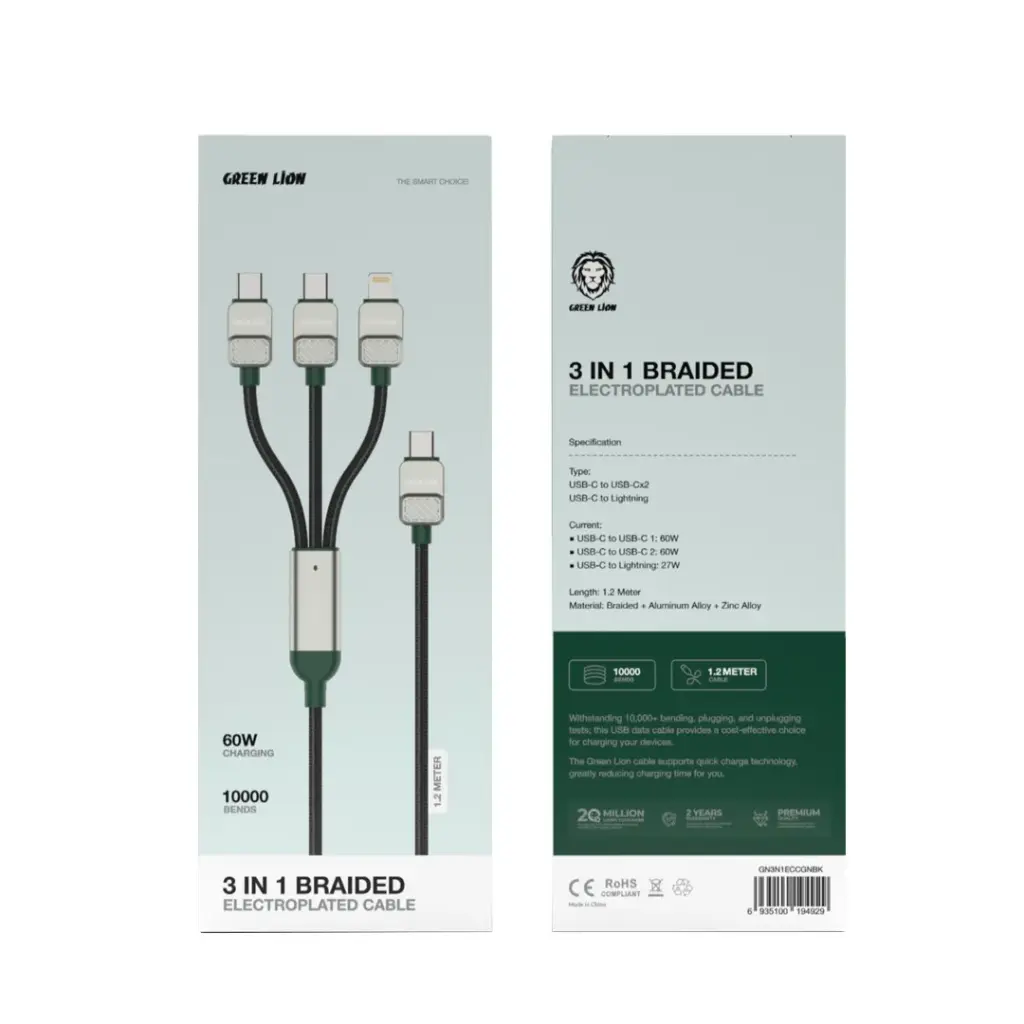 image_4 کابل 3 به 1 گرین لاین مدل Green Lion 3-in-1 Braided Cable - تصویر 1