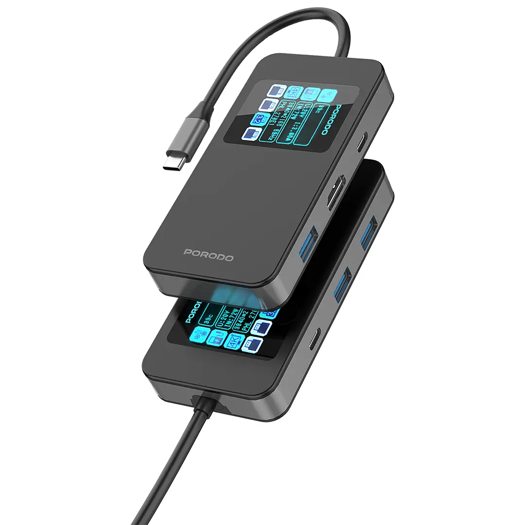 image_1 هاب 6 کاره تایپ سی پورودو مجهز به نمایشگر PD-TC630-GY - تصویر 1